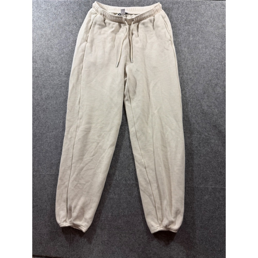 Athleta Coaster Luxe Waffle Knit Jogger Pants Beige Oatmeal Women's Size S